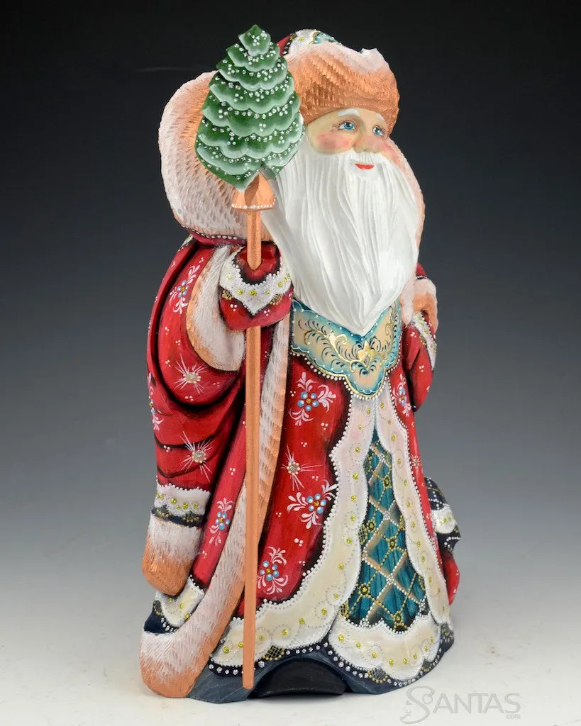 12 inch Red and Gold Frosted Russian Santa