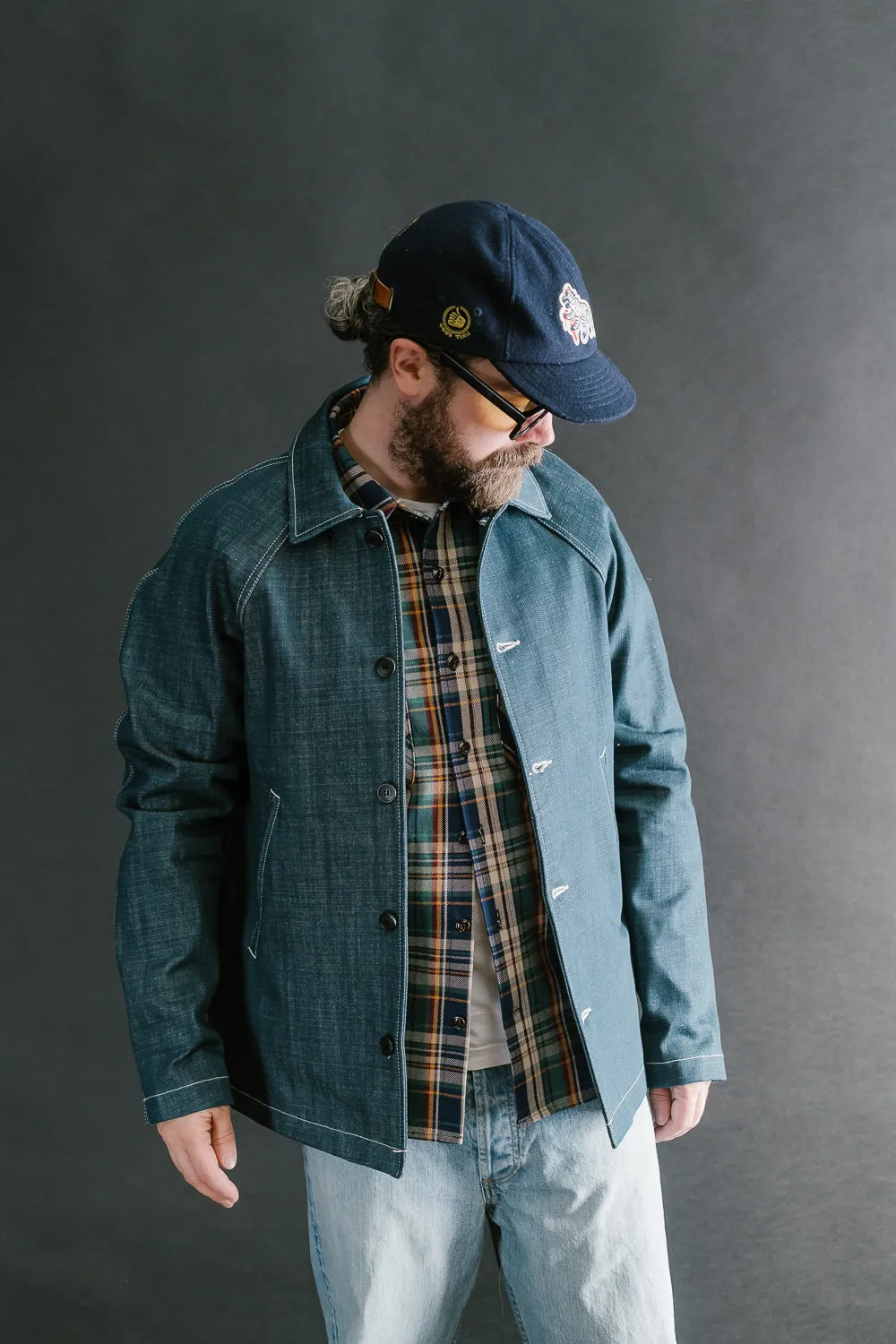 13oz Light Indigo Denim Peacoat - Blue