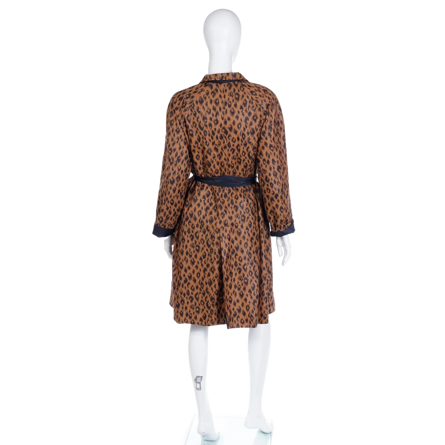 1990s Vintage Nina Ricci Leopard Print Reversible Coat With Belt