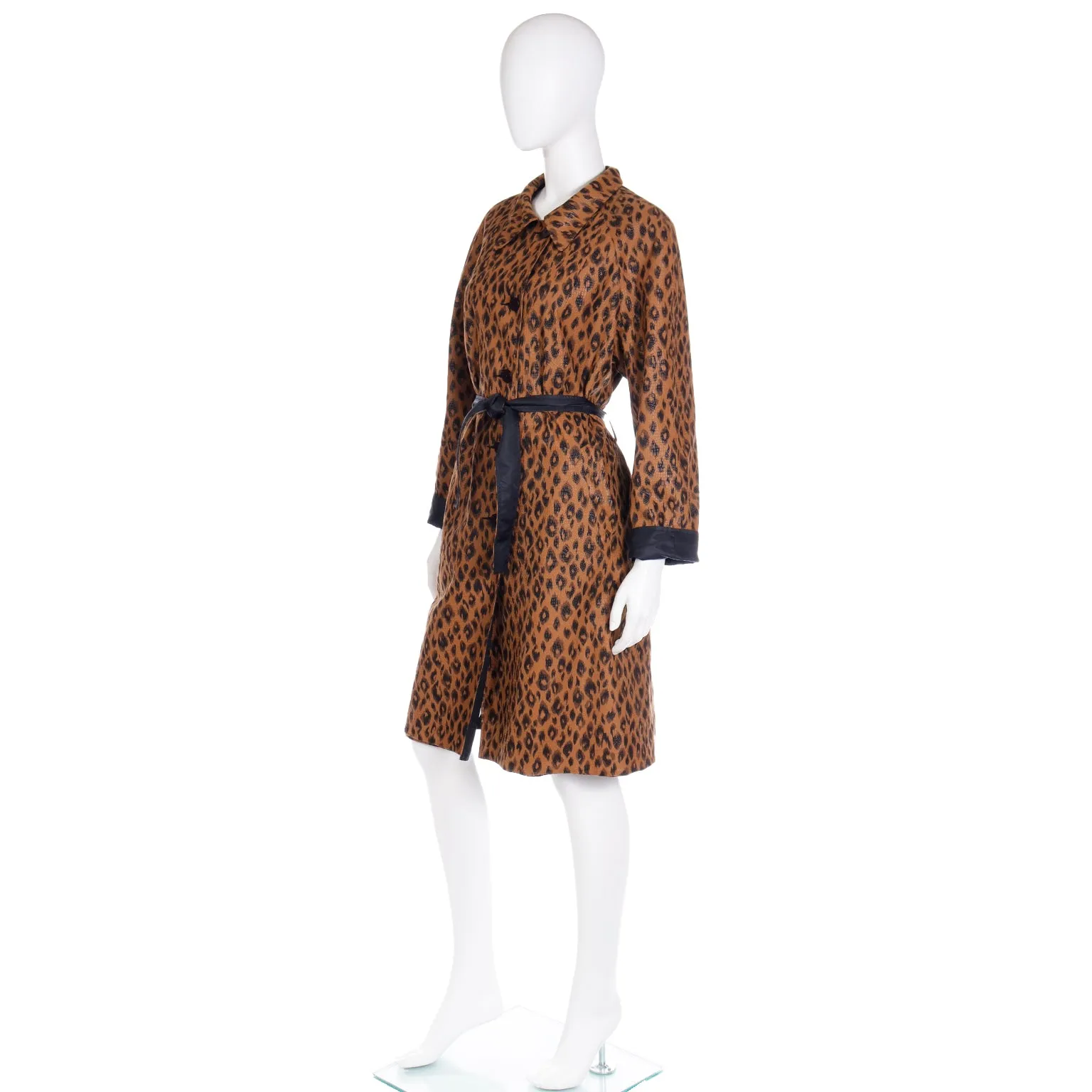 1990s Vintage Nina Ricci Leopard Print Reversible Coat With Belt