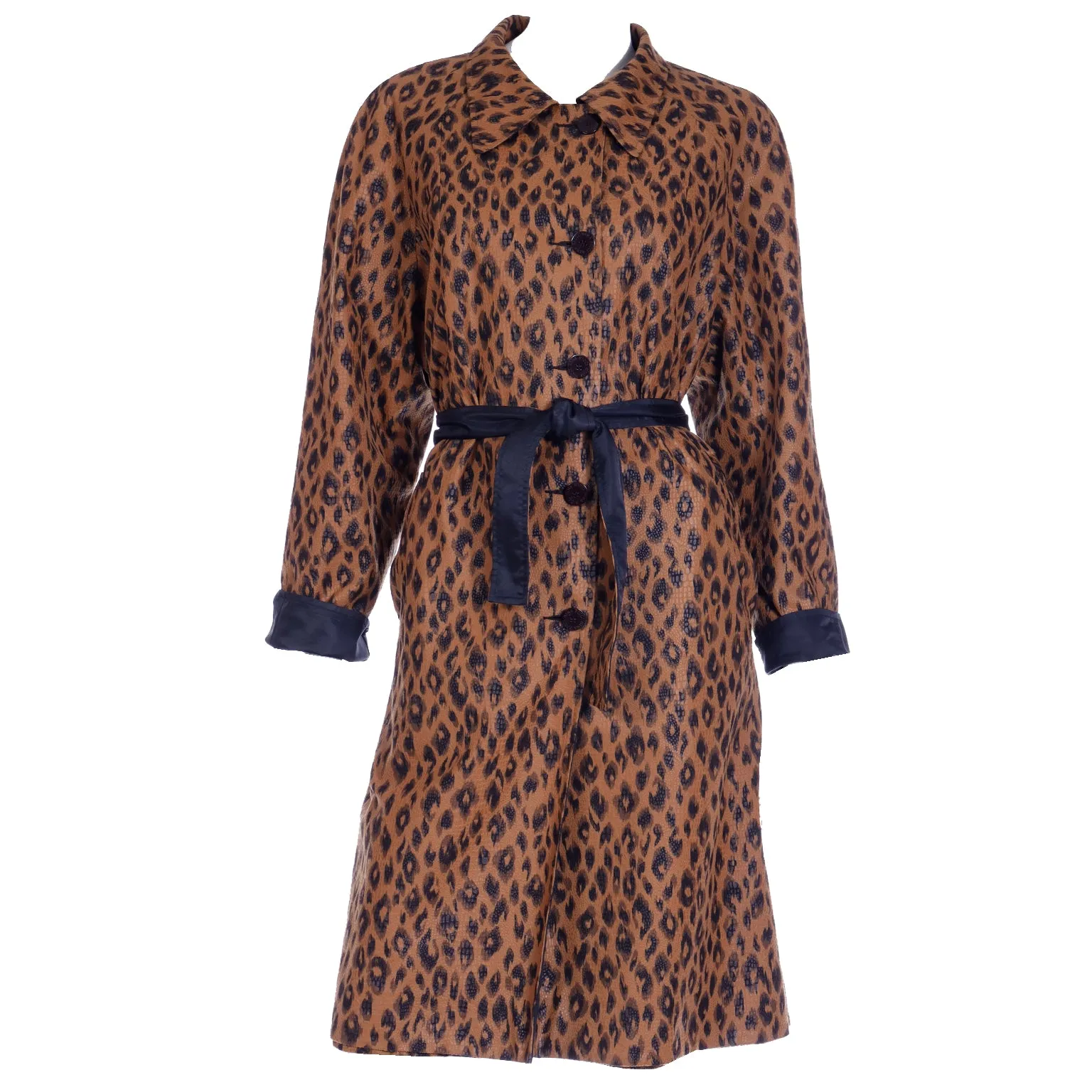 1990s Vintage Nina Ricci Leopard Print Reversible Coat With Belt