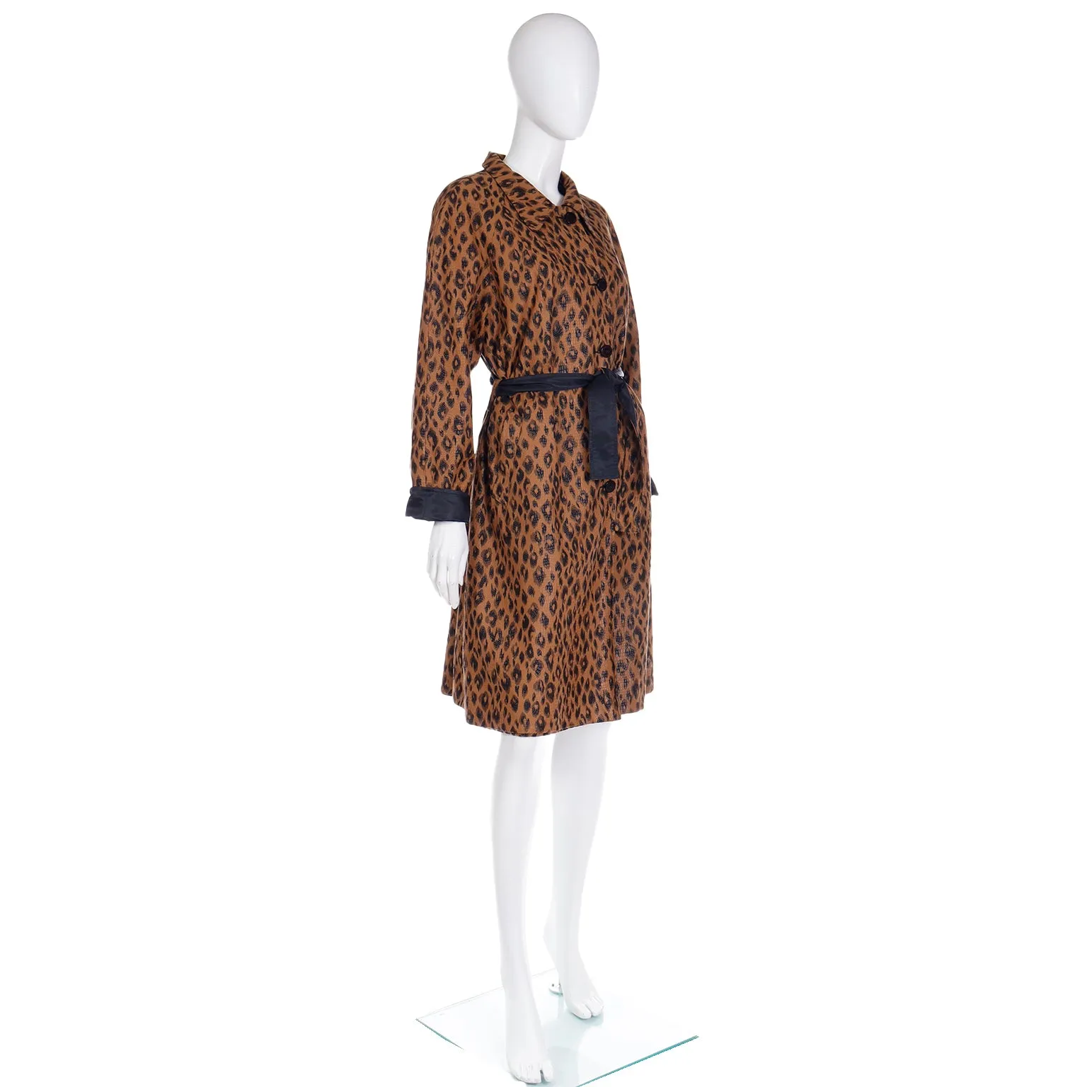 1990s Vintage Nina Ricci Leopard Print Reversible Coat With Belt