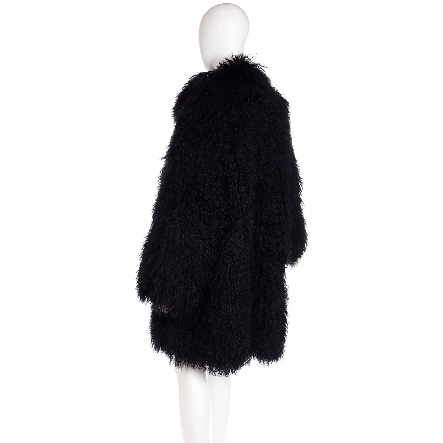 1995 Escada Couture Black Mongolian Lambswool Fur Coat