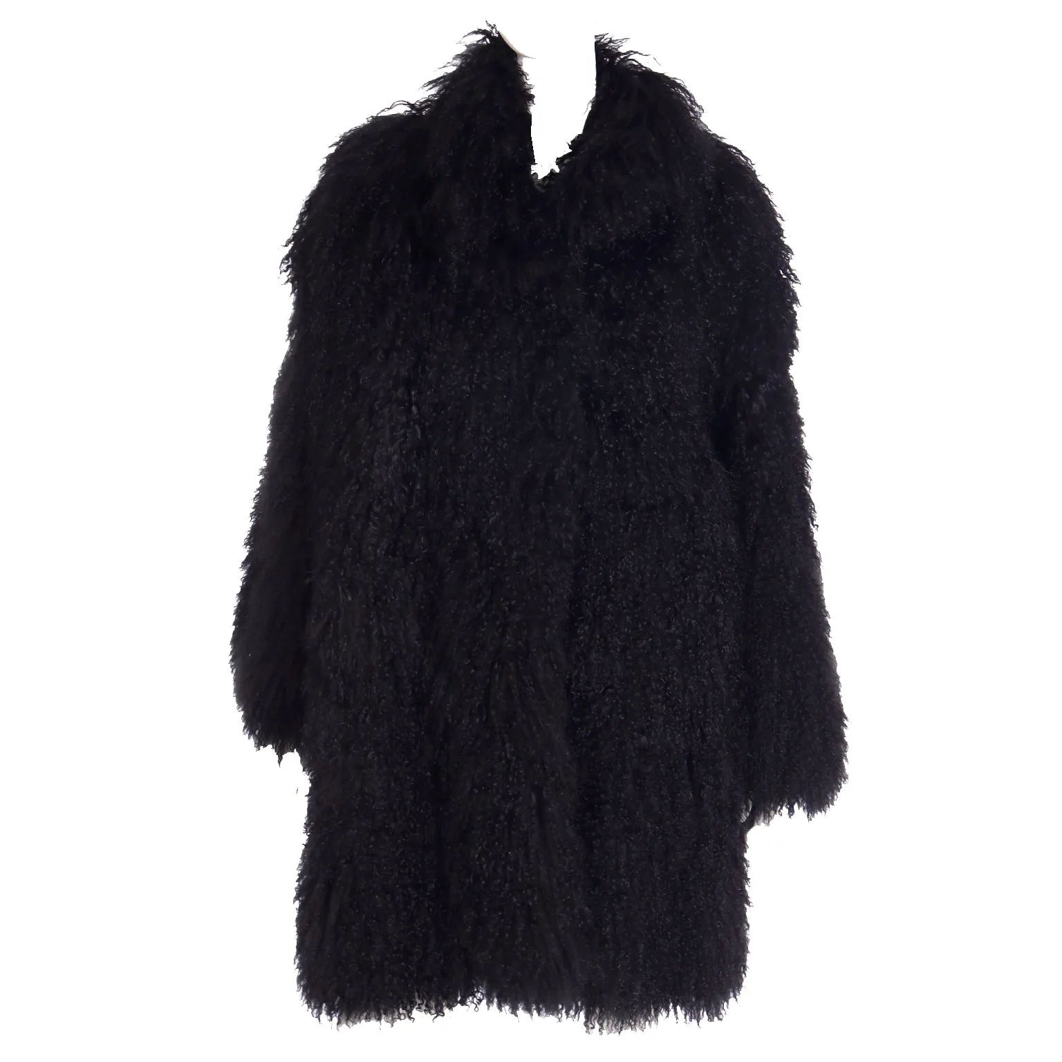 1995 Escada Couture Black Mongolian Lambswool Fur Coat