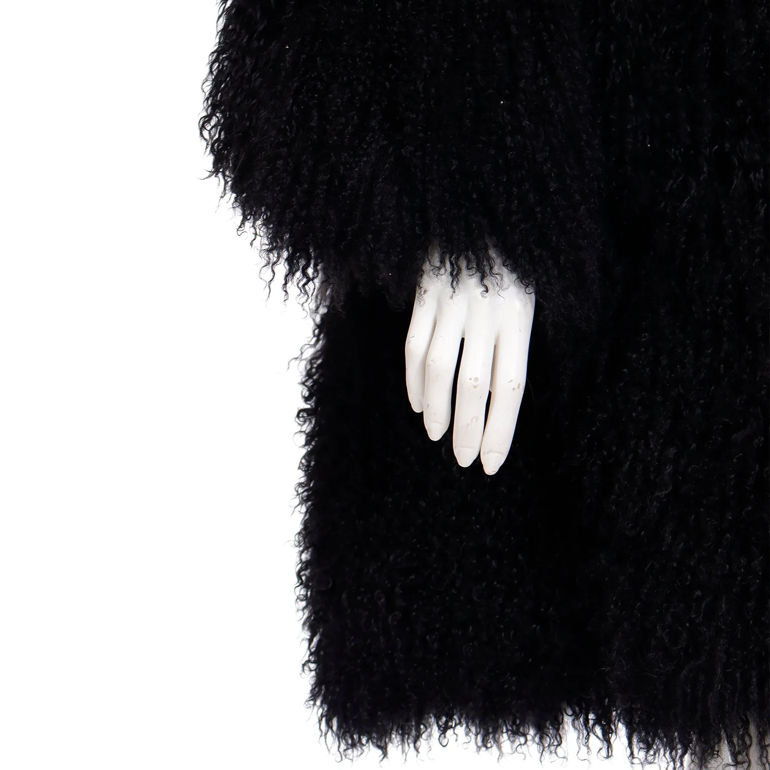 1995 Escada Couture Black Mongolian Lambswool Fur Coat