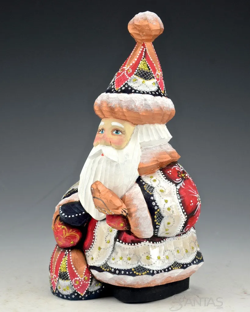 8 inch Unique and Decorative Russian Santa with Bird and Toybag