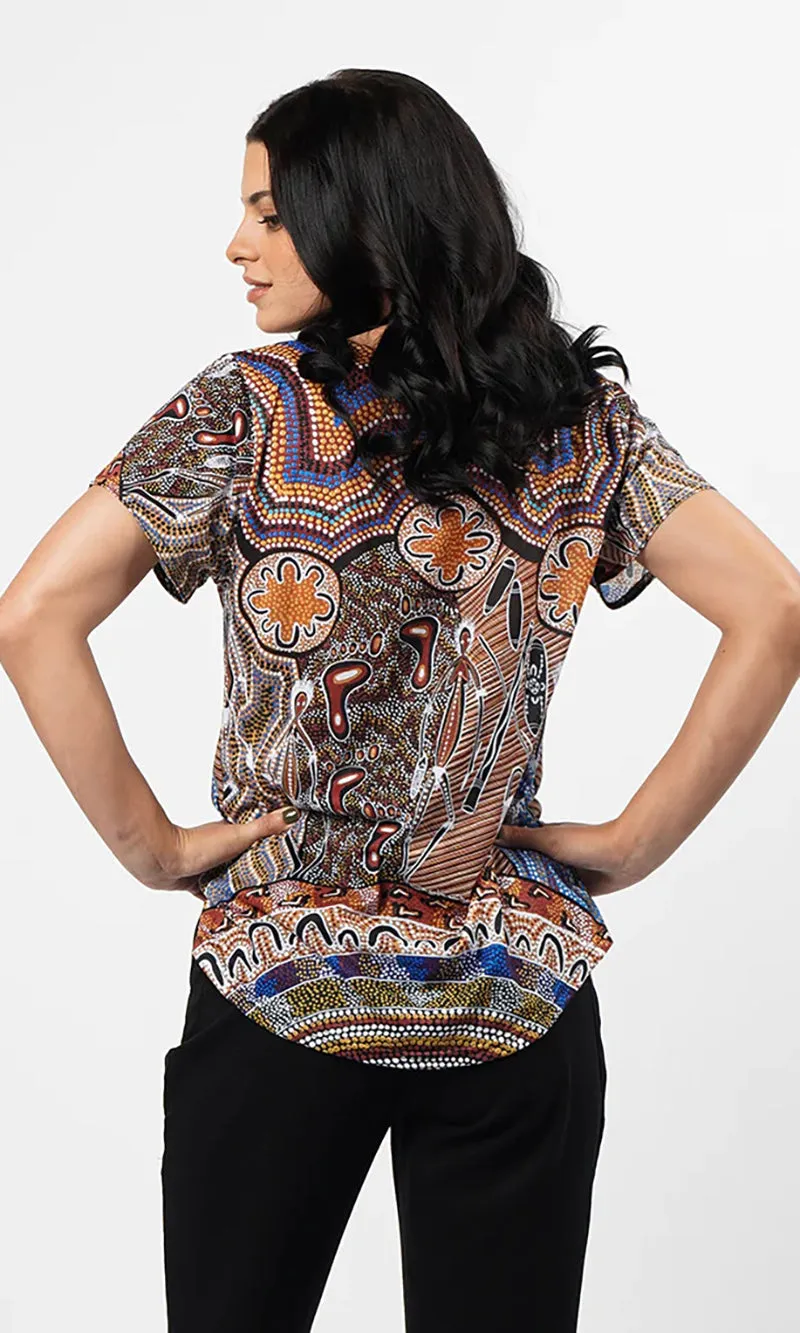 Aboriginal Art Fashion Top Walking Together