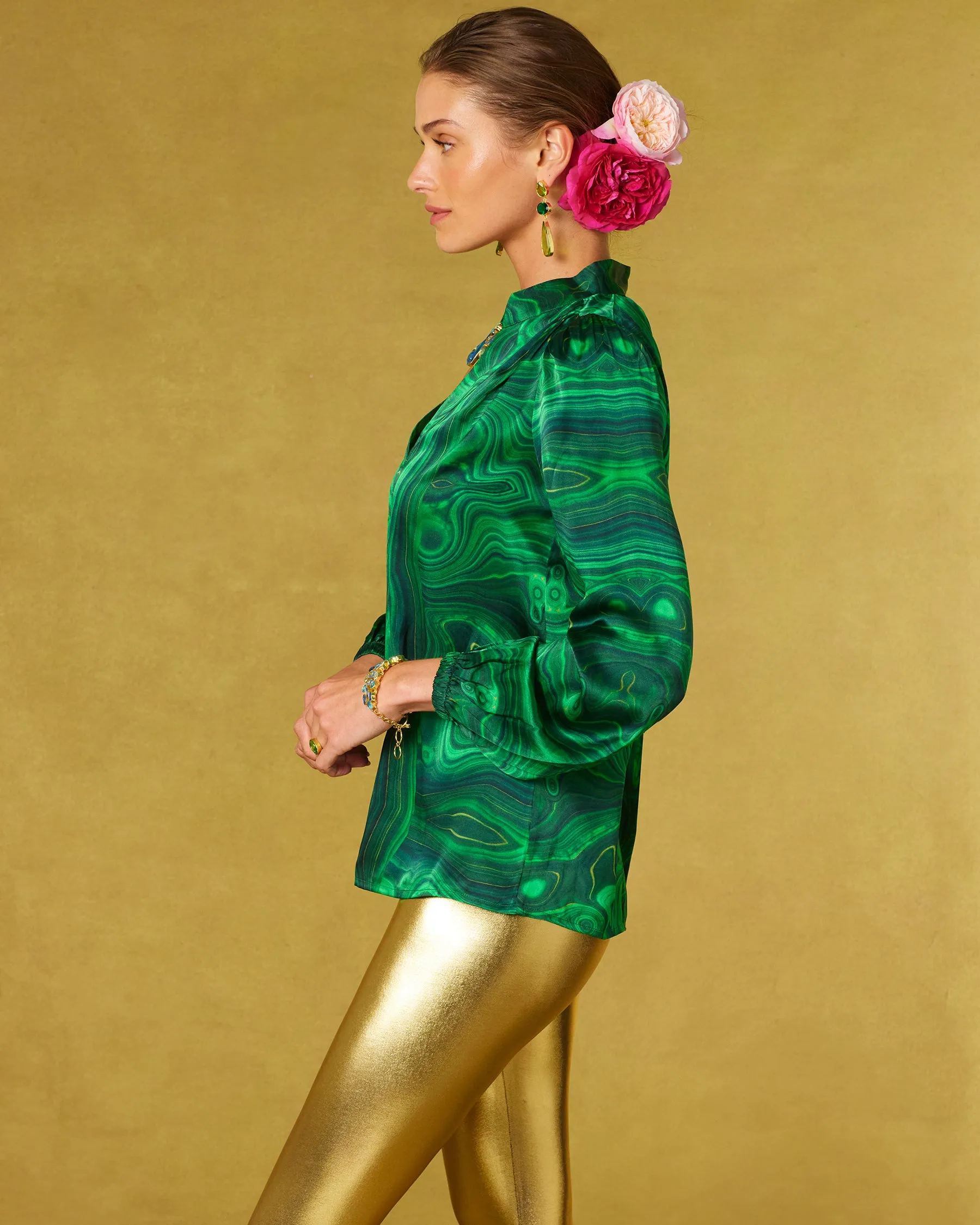 Anastasia Silk Blouse in Precious Malachite