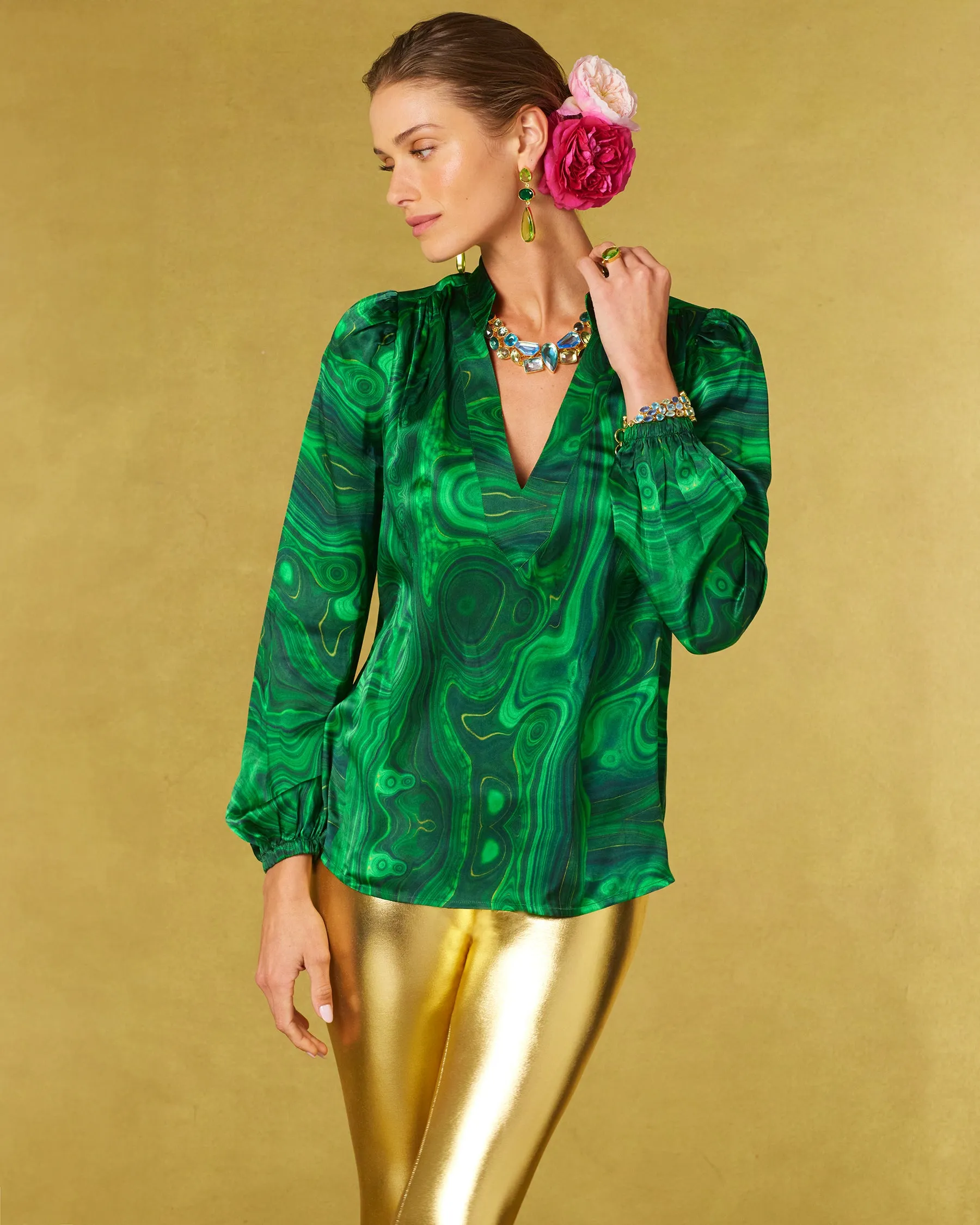 Anastasia Silk Blouse in Precious Malachite