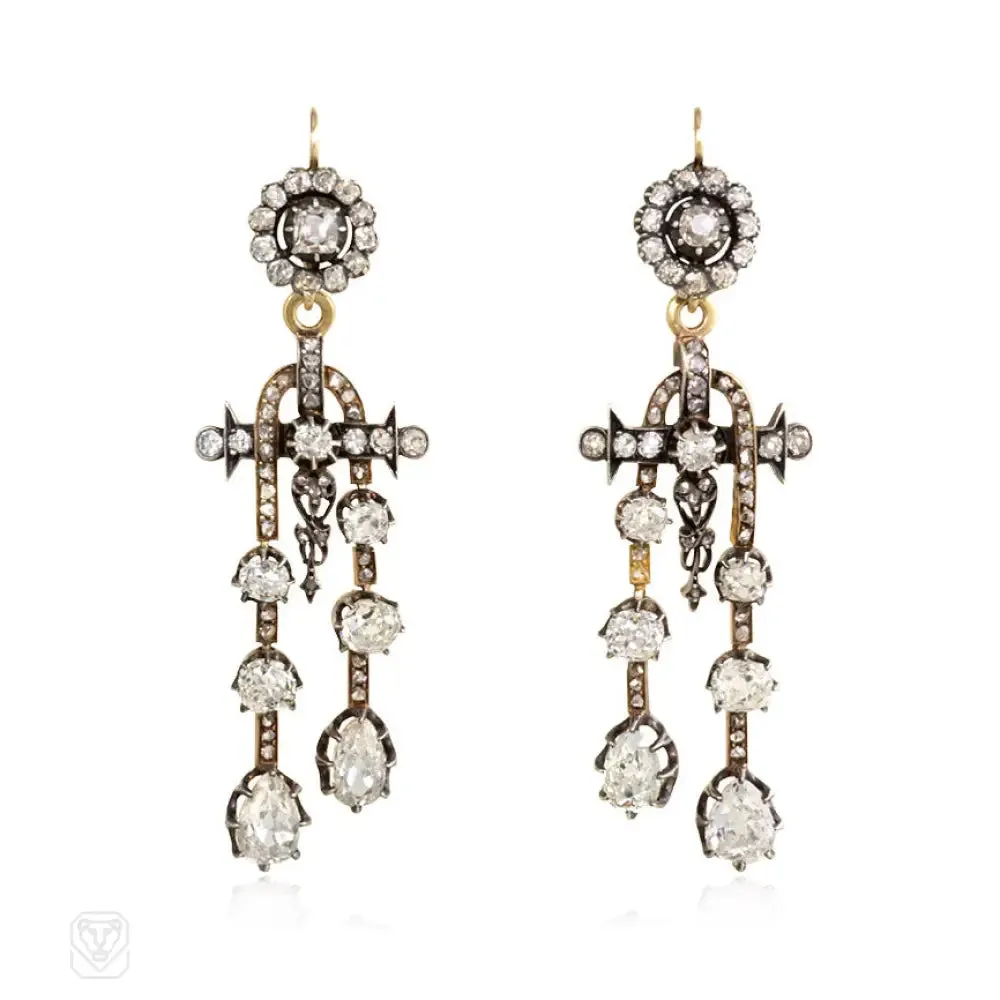 Antique négligée-style diamond earrings