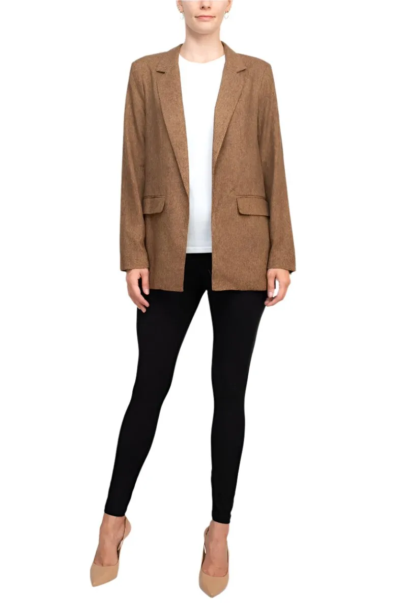 BCBG Generation notched collar open front long sleeve relaxed blazer