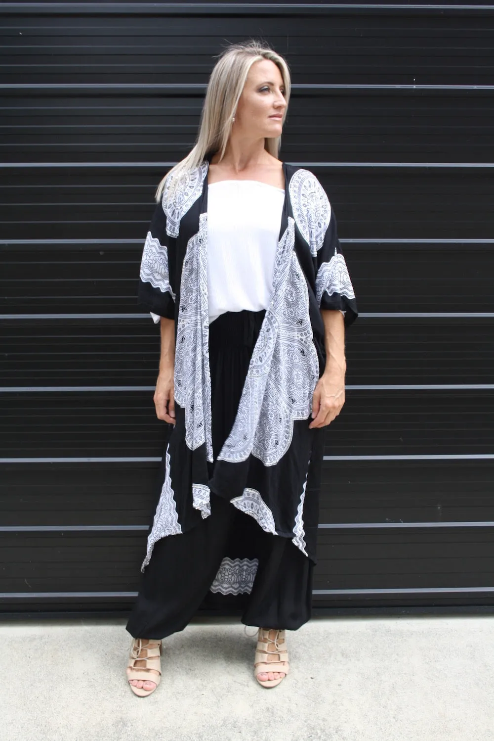 Black & White Bling Long Kimono