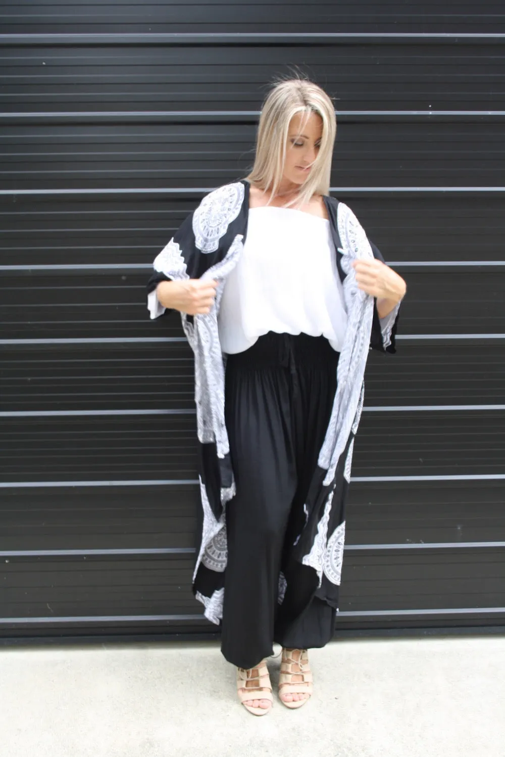 Black & White Bling Long Kimono