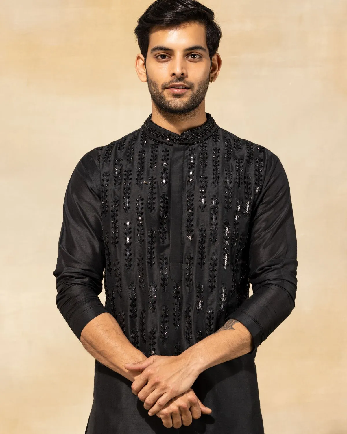 Black Leaf Embroidered Kurta Set