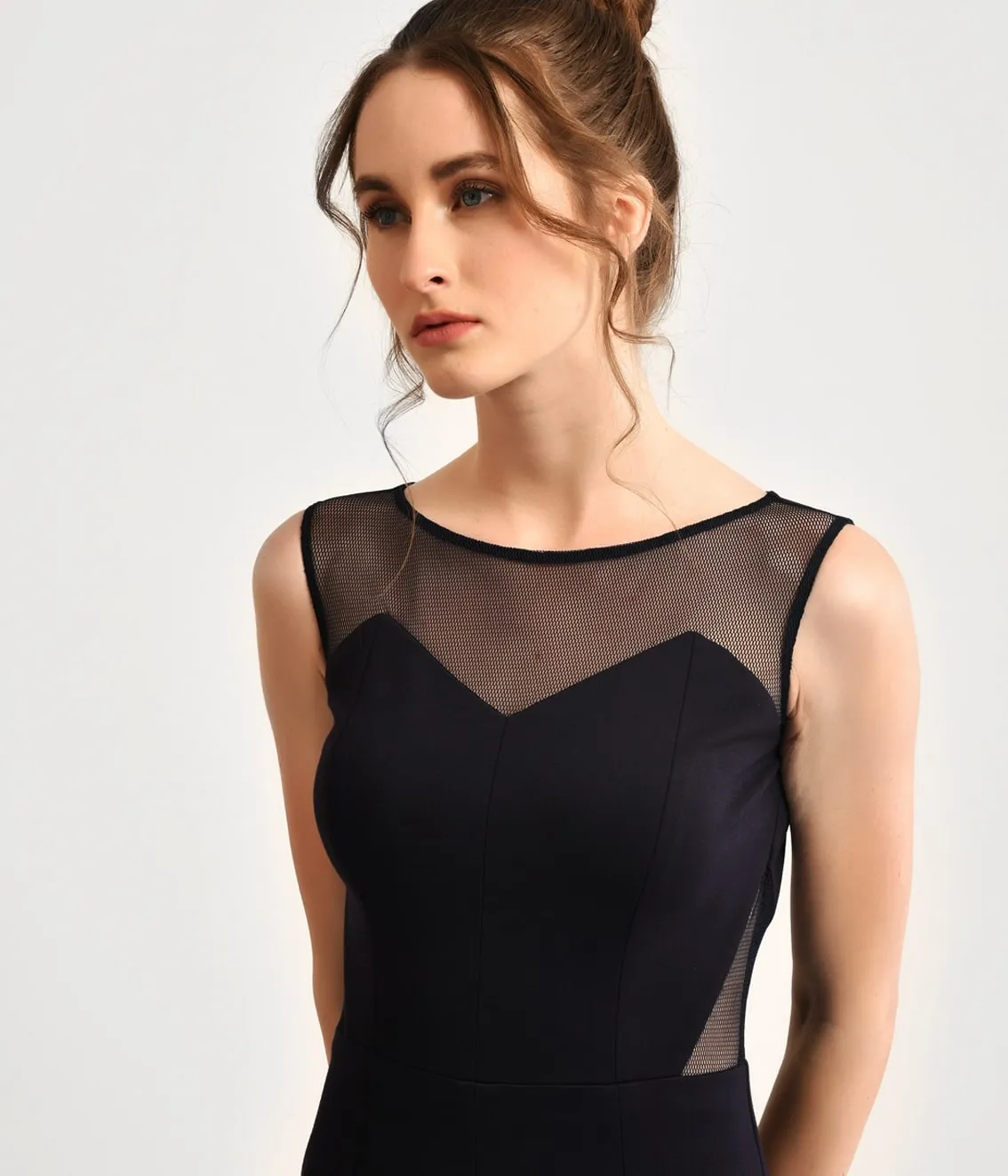 Black Sheer Cutout Jumpsuit With High Slits