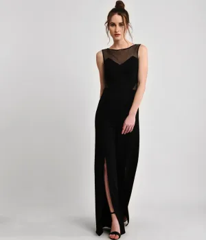 Black Sheer Cutout Jumpsuit With High Slits