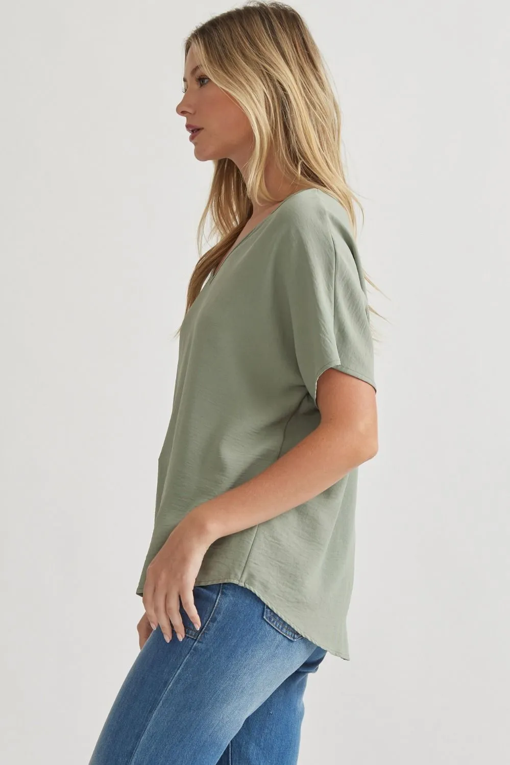 Blissful Basics V-Neck Top - Sage Green