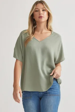 Blissful Basics V-Neck Top - Sage Green