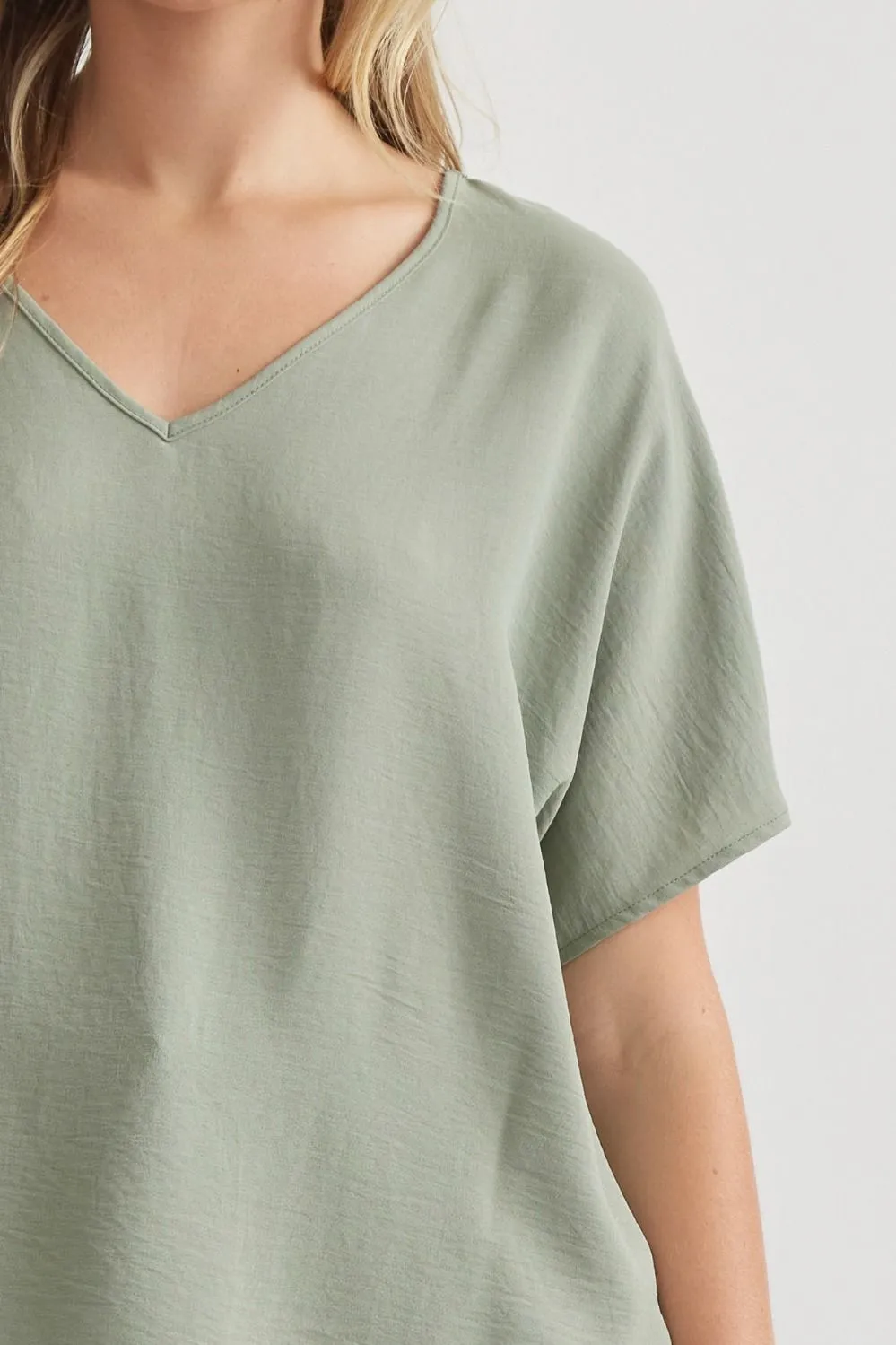 Blissful Basics V-Neck Top - Sage Green