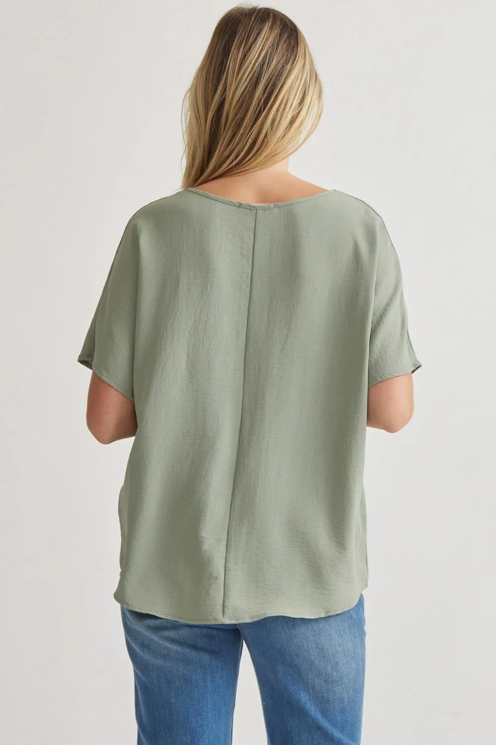 Blissful Basics V-Neck Top - Sage Green