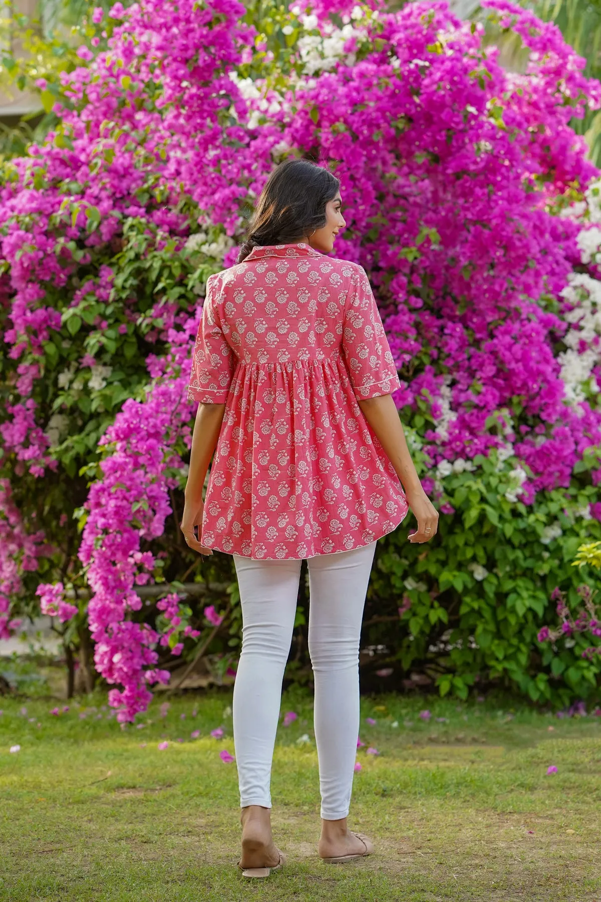 Blossoms on Pink Short Kurti