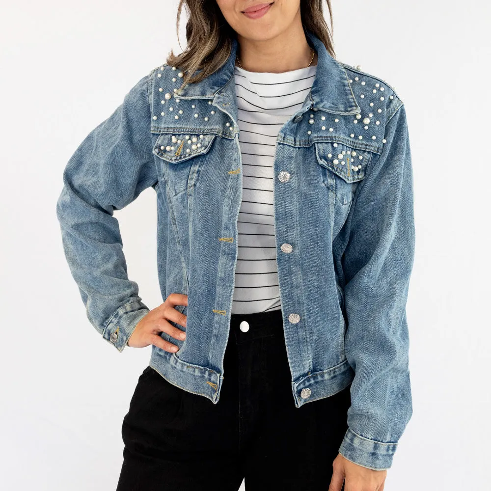 (Blue Pearl) Personalized Bridal Shower Denim Jacket