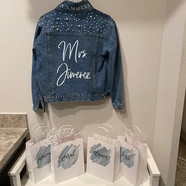 (Blue Pearl) Personalized Bridal Shower Denim Jacket