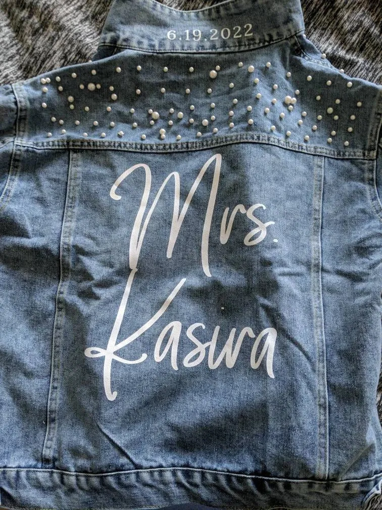 (Blue Pearl) Personalized Bridal Shower Denim Jacket