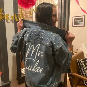 (Blue Pearl) Personalized Bridal Shower Denim Jacket