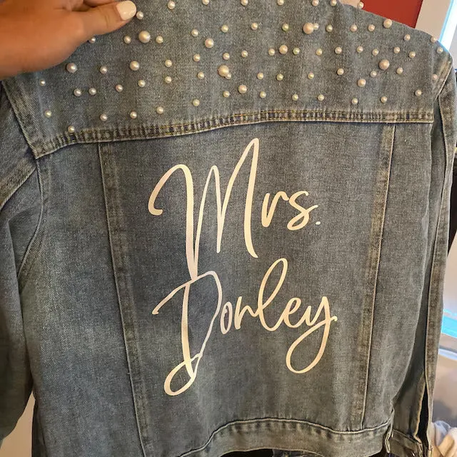 (Blue Pearl) Personalized Bridal Shower Denim Jacket