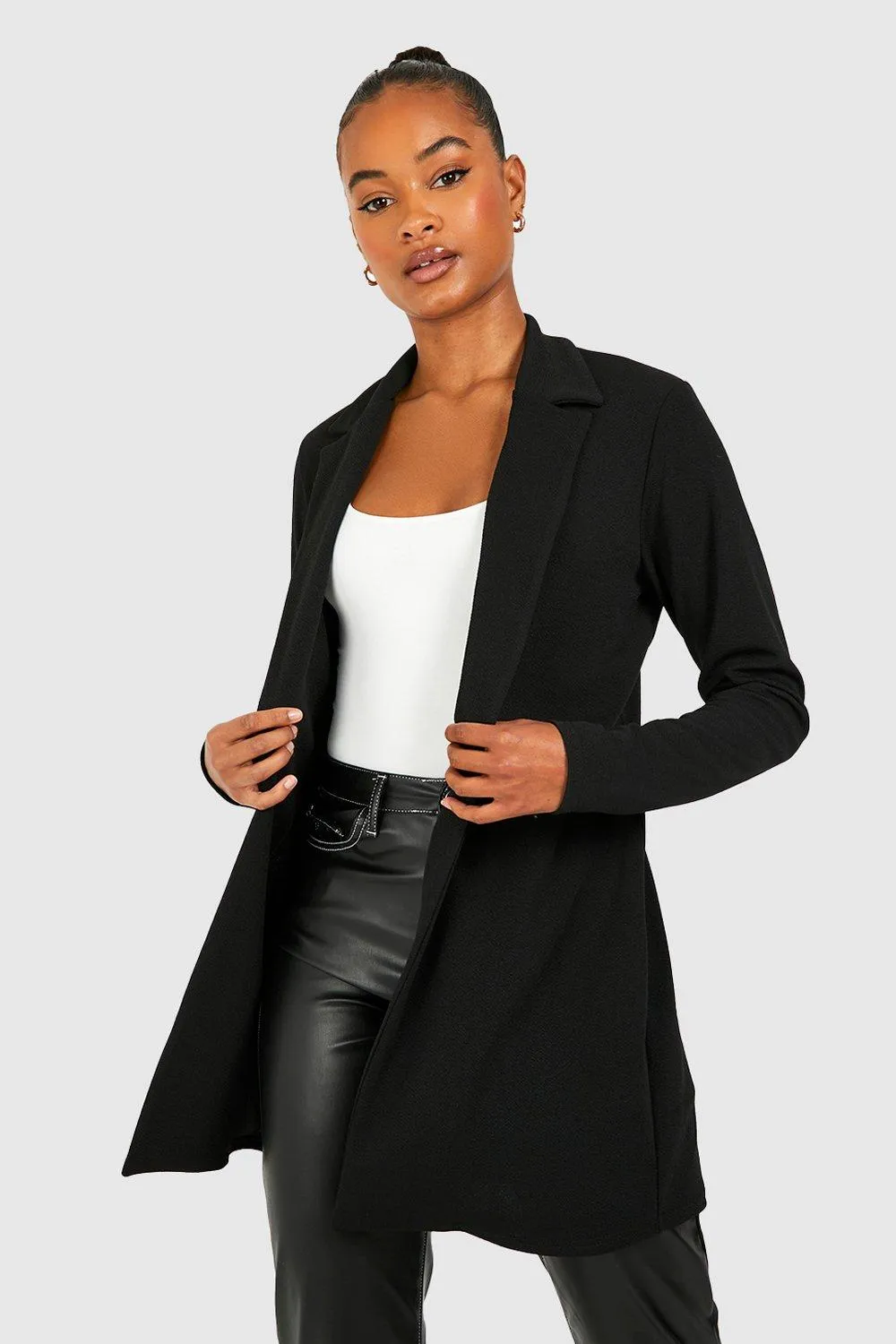 Boohoo Tall Basic Fitted Jersey Jacket, Black