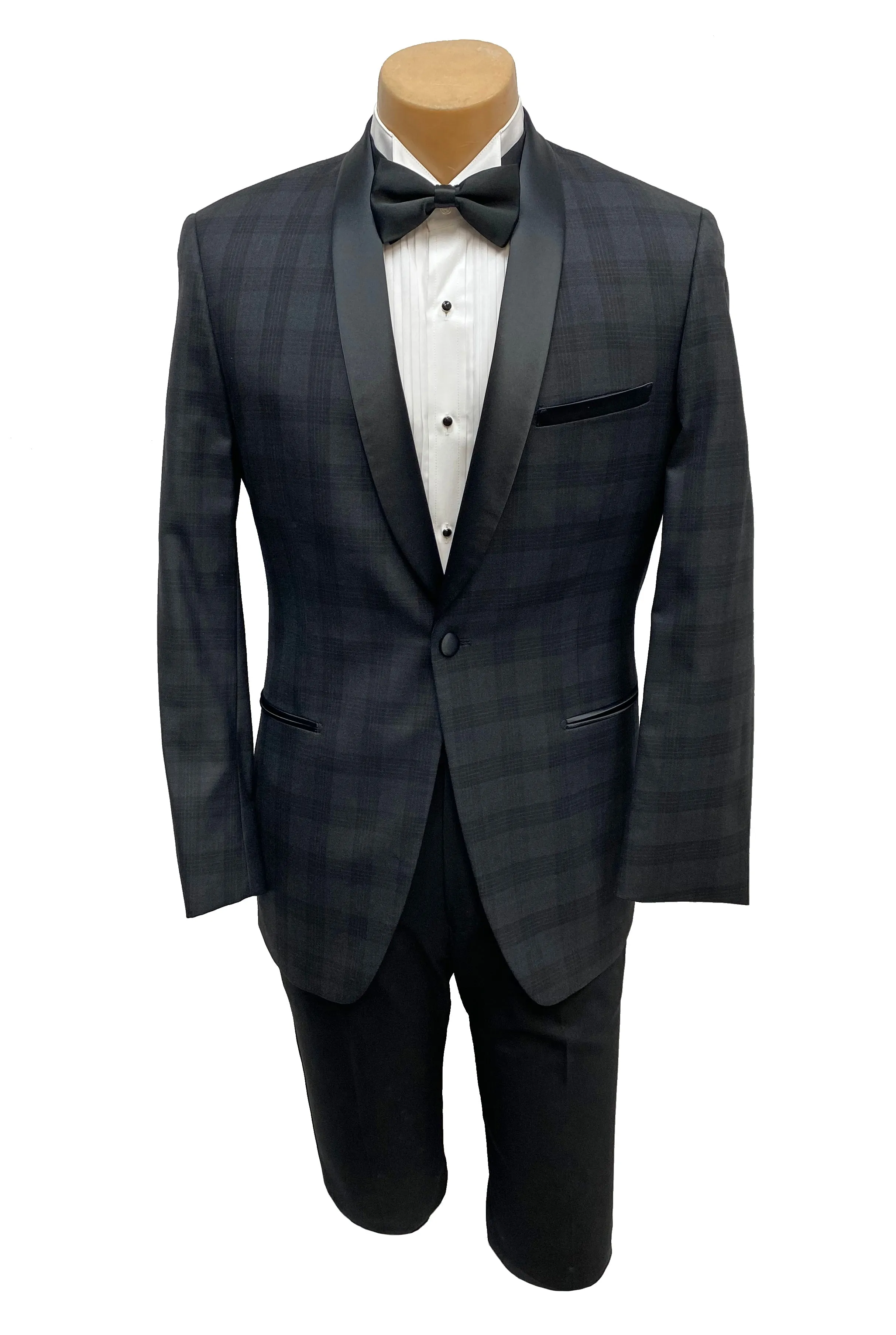 Boys Ike Behar "Chester" Black Plaid Tuxedo Jacket