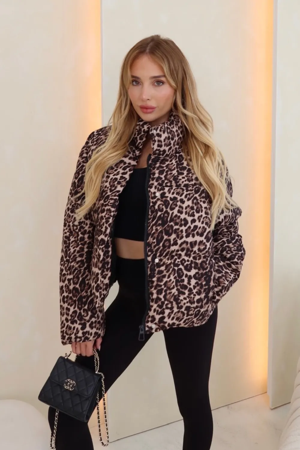 Brooke leopard short puffer coat