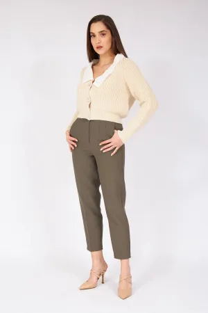 Brown Front Pocket Detail Carrot Pants