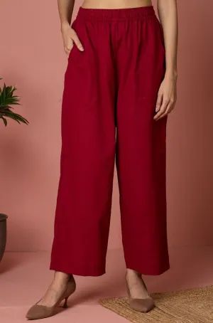 comfort fit cotton pants - maroon & slub cotton