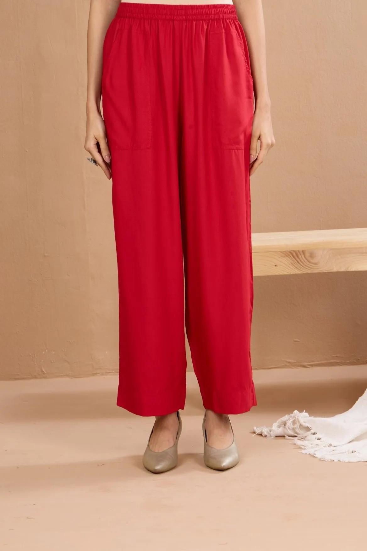 comfort fit modal pants - red