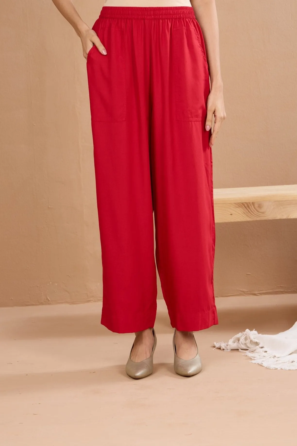 comfort fit modal pants - red