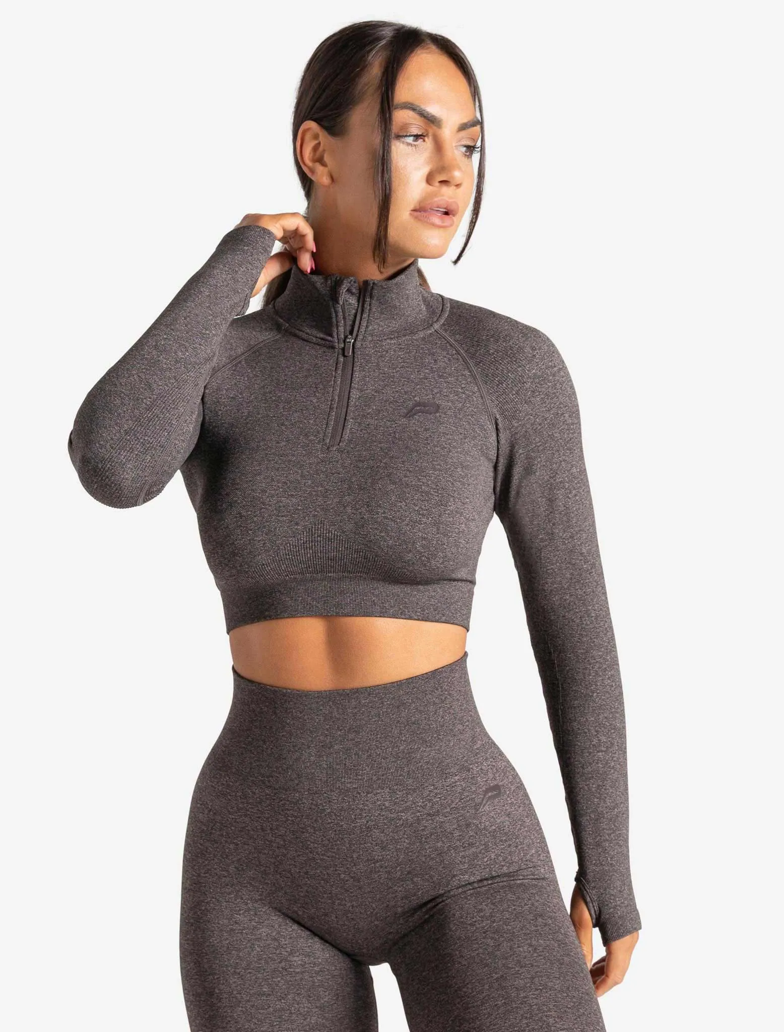 Core Seamless Crop 1/2 Zip - Brown Marl