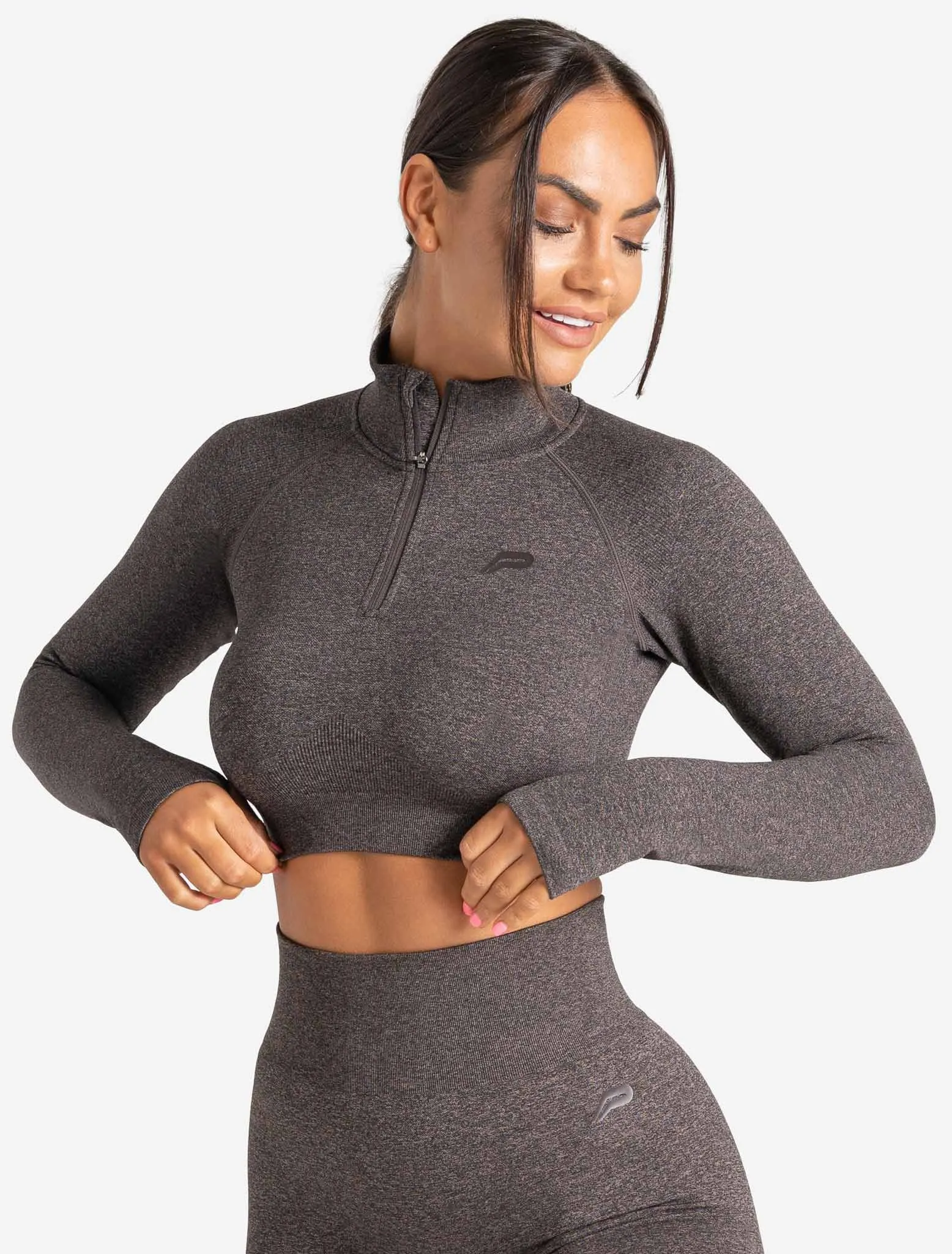 Core Seamless Crop 1/2 Zip - Brown Marl