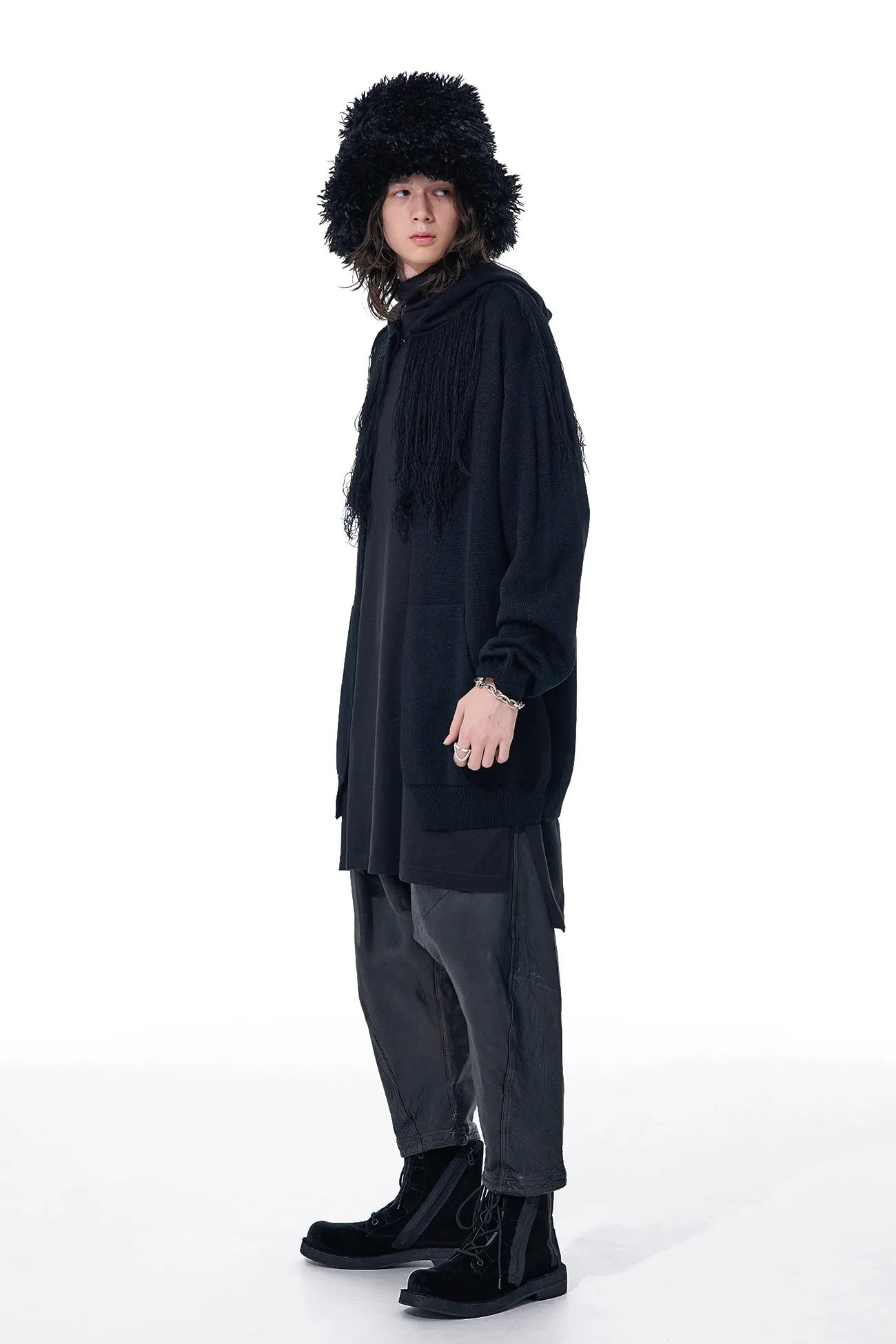 CORPILON BULKY WOOL FRINGE KNIT PARKA