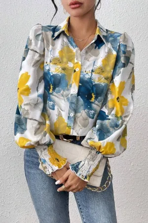 Create Your Style Floral Print Blouse Blue & Yellow