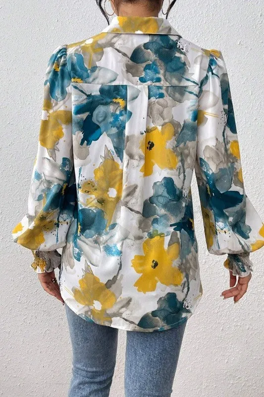 Create Your Style Floral Print Blouse Blue & Yellow