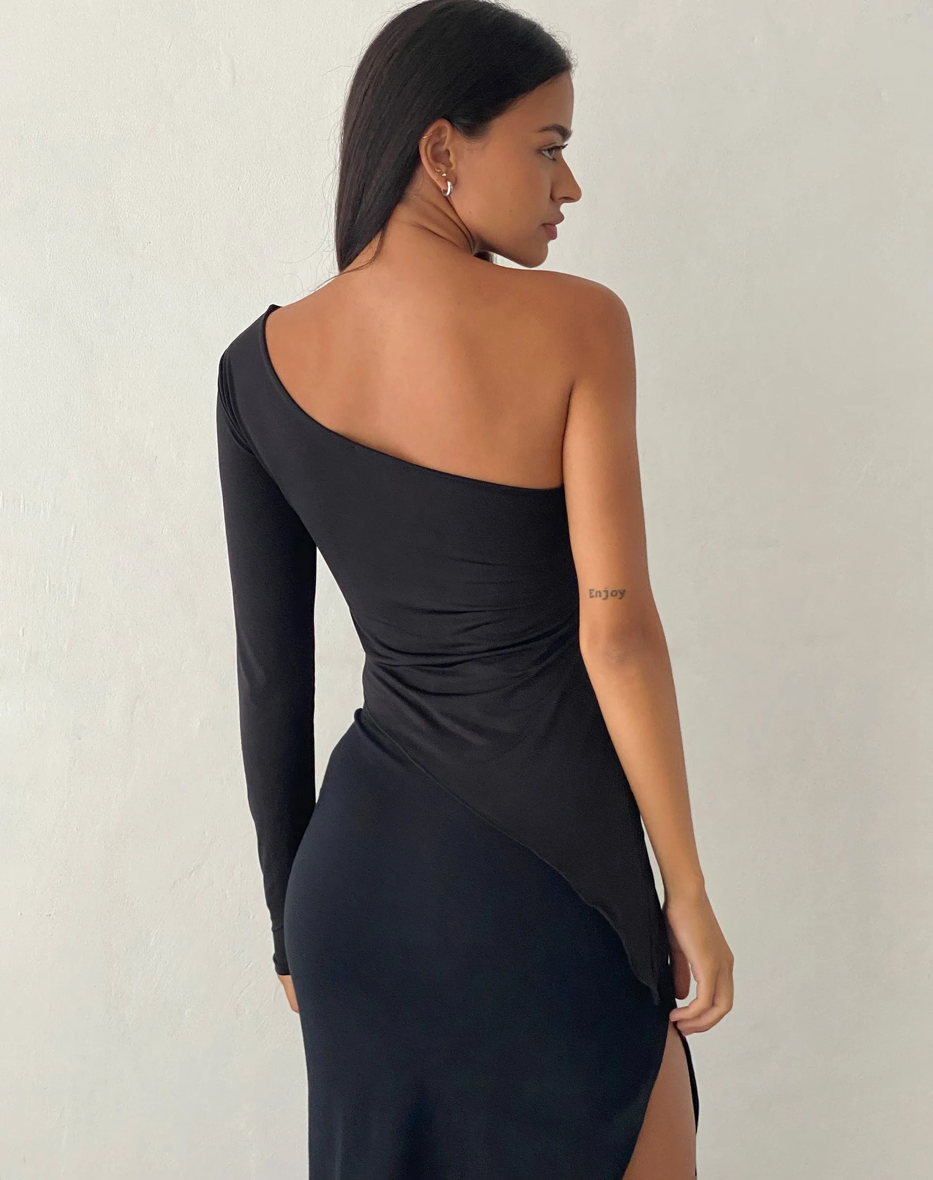 Dania One Shoulder Top in Slinky Black