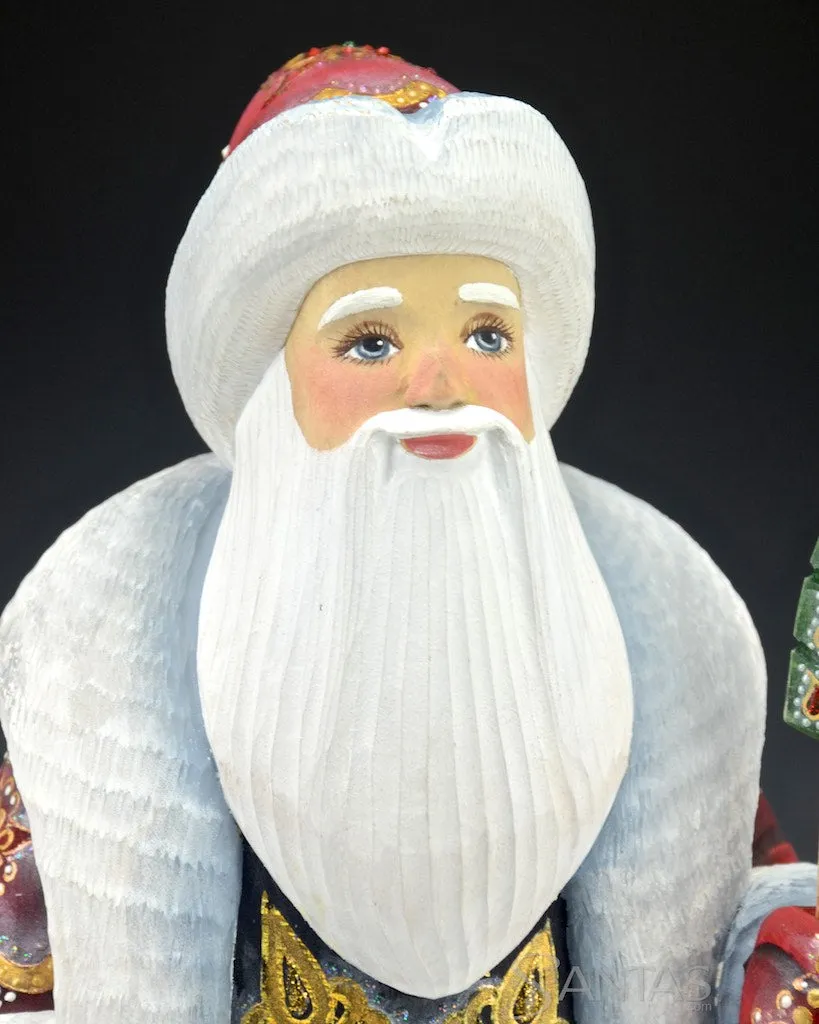 Decorative Red Russian Santa with Toybag and Staff