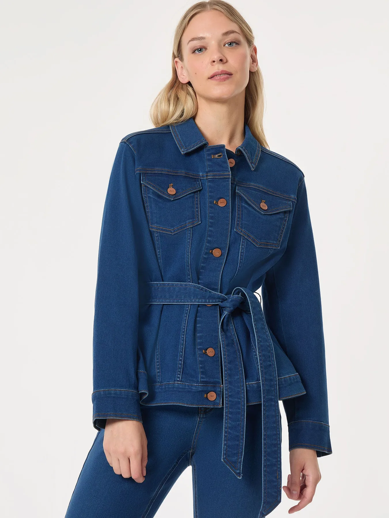 Denim Belted Button-Front Jacket, Phoenix Wash