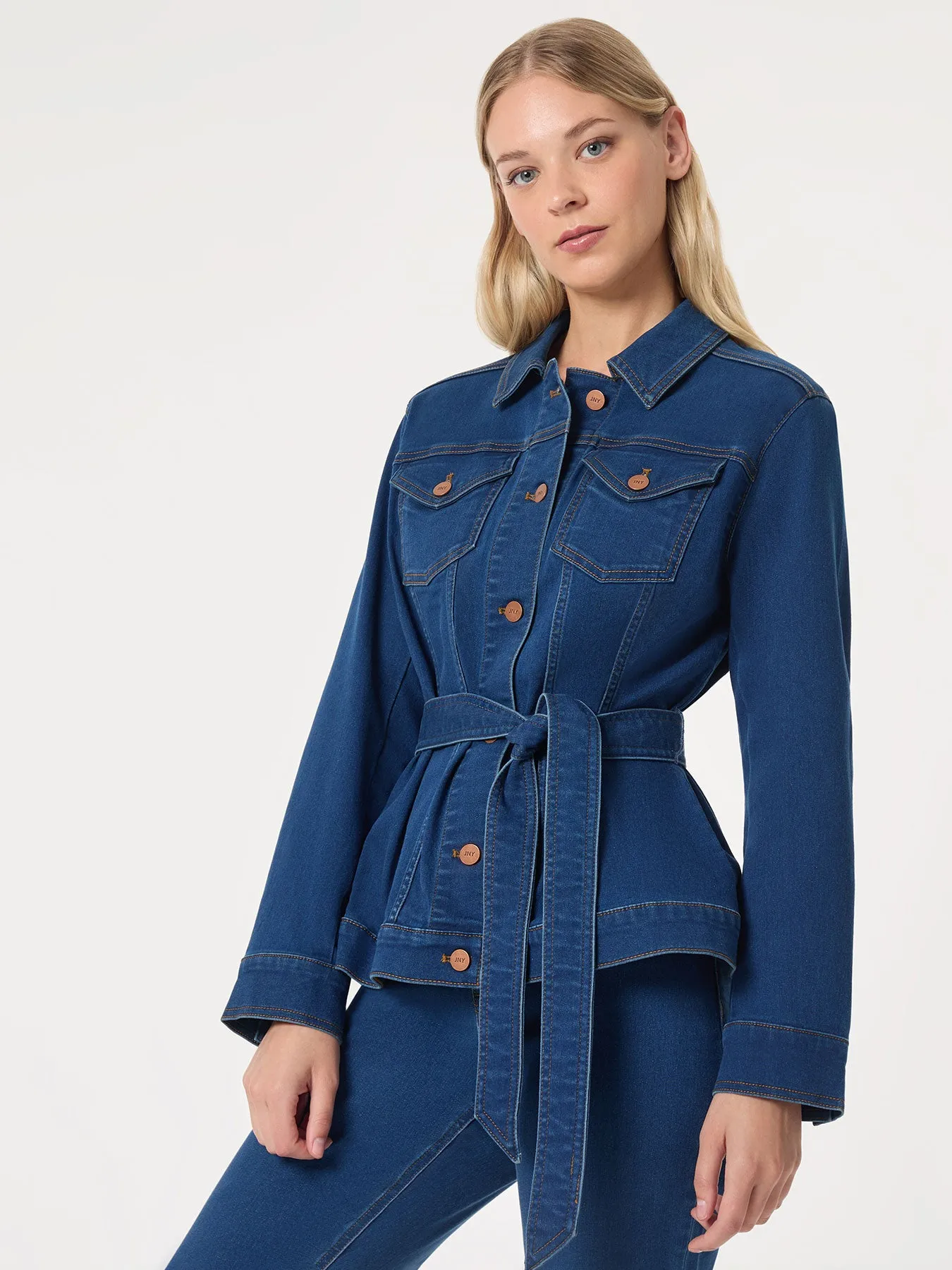 Denim Belted Button-Front Jacket, Phoenix Wash