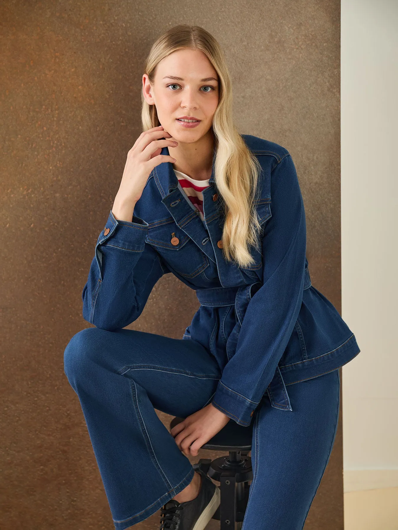 Denim Belted Button-Front Jacket, Phoenix Wash