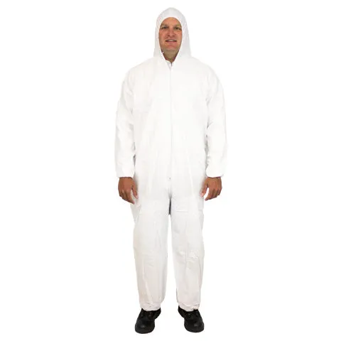 Disposable Polypropylene Coveralls with Hood | Elastic Wrists & Ankles