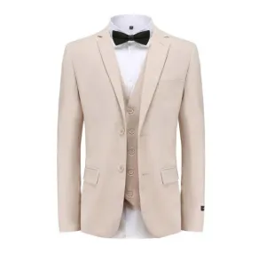 Euro Style Slim Cut Three-Piece Suit - Light Beige