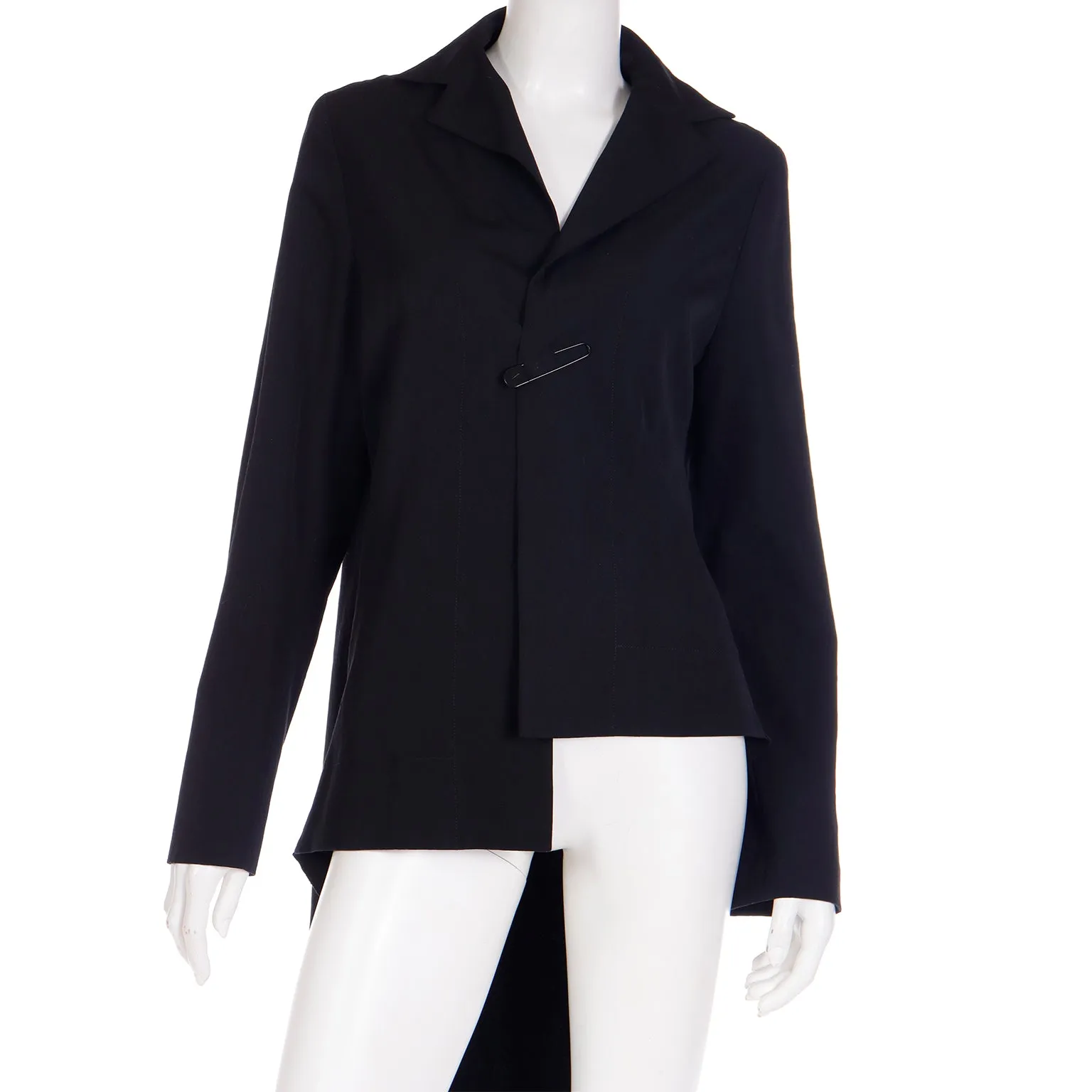 Fall 2001 Yohji Yamamoto Tuxedo Style Asymmetrical Jacket w Safety Pin Closure